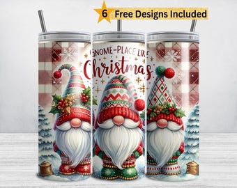 Christmas Gnome Tumbler Wrap, Merry Christmas Gnome PNG, 20 oz Skinny Tumbler Sublimation Design, Gnome Place Like Christmas DIGITAL