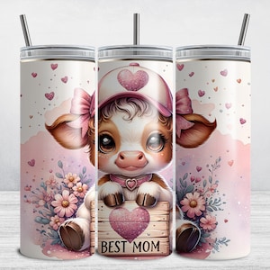 Mothers Day Tumbler Wrap, Cute Baby Highland Cow Best Mom Tumbler Wrap, Mama 20 oz Skinny Tumbler Sublimation Design, Mothers Day PNG