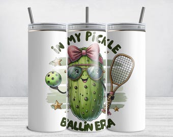 Cute Pickleball Tumbler Wrap for 20 oz Skinny Tumbler, In my Pickle Ballin Era PNG, Funny Pickleball Sublimation Design