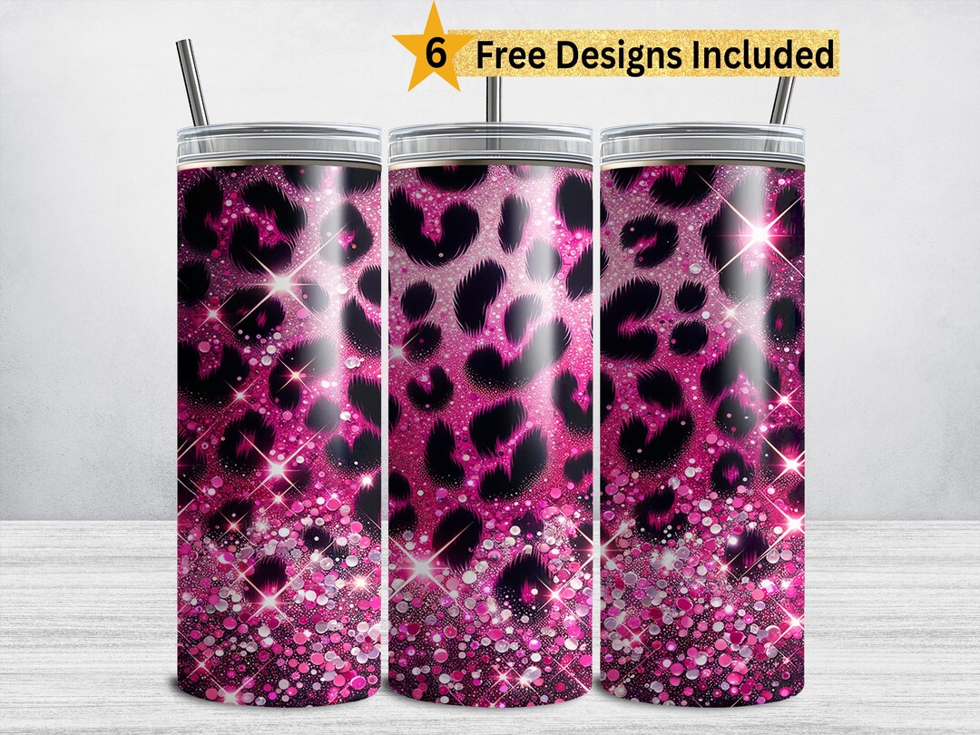 Hot Pink Leopard Tumbler Wrap, Sparkle Leopard Patter 20 Oz Skinny ...