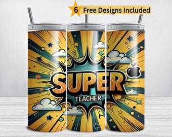 Super Teacher Tumbler Wrap, Teacher Appreciation 20 oz Skinny Tumbler Sublimation Design, Teacher Life PNG Back to School DIGITAL DOWNLOAD