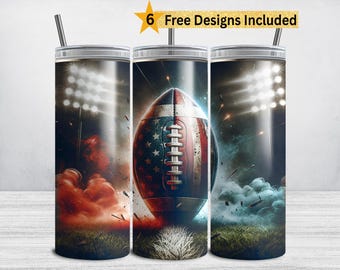 Football Tumbler PNG Wrap, American Flag 20 oz Skinny Tumbler Sublimation Design, USA Football PNG, Football Season Fall Sports Boys Digital