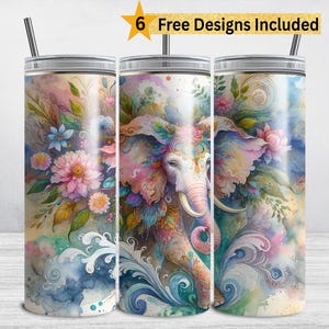 Watercolor Elephant Tumbler Wrap, 20 oz Skinny Tumbler Sublimation Design PNG DIGITAL DOWNLOAD