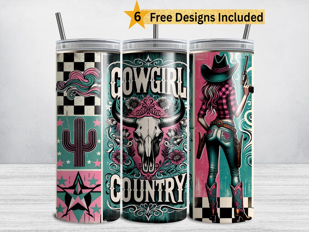 Cowgirl Tumbler Wrap PNG: Western Country Sublimation Design (DIGITAL ...