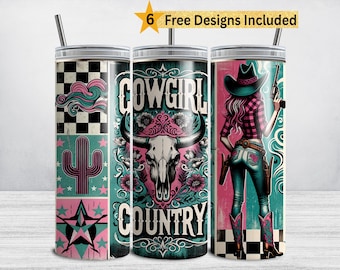 Cowgirl Tumbler Wrap PNG: Western Country Sublimation Design (DIGITAL DOWNLOAD)