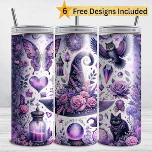 Halloween Witch Tumbler Wrap, Witchy 20 oz Skinny Tumbler Sublimation Design, Witchy Vibes PNG DIGITAL DOWNLOAD