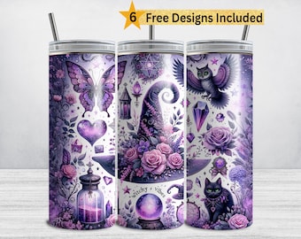 Tumbler avvolgente da strega di Halloween, tumbler sottile da 20 once con design a sublimazione, atmosfera da strega PNG DOWNLOAD DIGITALE