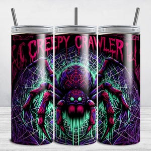 Halloween Scary Spider Tumbler Wrap, Creepy Crawler 20 oz Skinny Tumbler, Halloween-sublimatieontwerp, digitale png, griezelige spinnenwebben
