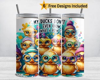Funny Duck Tumbler Wrap, Ducks in a Row 20 oz Skinny Tumbler, Duck Sublimation Design, Duck Tumbler PNG, Cute Ducklings