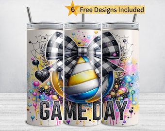 Game Day Volleyball Tumbler Wrap, Girl 20 oz Skinny Tumbler Sublimation Design, Volleyball Mom PNG Coquette Bow Sports DIGITAL DOWNLOAD