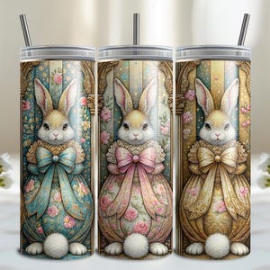 Coquette Easter Bunny Tumbler Wrap, Cute 20oz Skinny Easter Tumbler, Sublimation Design, Grandmillenial Easter Digital Download PNG