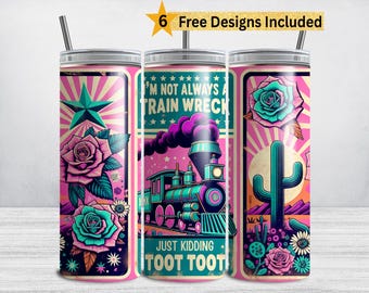 Snarky Tumbler Wrap, grappig 20 oz skinny Tumbler-sublimatieontwerp PNG, Sarcastic Sassy Hot Mess Mom, I'm Not Always a Train Wreck DIGITAAL