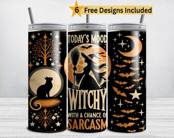 Tumbler avvolgente Witchy Vibes, Tumbler sottile da 20 once con stampa a sublimazione "Strega di Halloween", Tumbler autunnale da stregoneria in formato PNG, DOWNLOAD DIGITALE