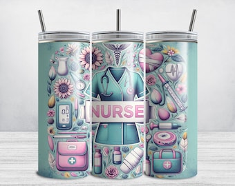 Nurse Tumbler Wrap, 20oz Skinny Teal Nurse Tumbler Wrap PNG, Health Medical Nursing Sublimation Tumbler Design DIGITAL DOWNLOAD