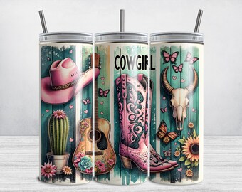 Cowgirl Tumbler Wrap, 20oz Skinny Cowgirl Tumbler PNG, Brushstroke Country Tumbler Sublimation Tumbler Design DIGITAL DOWNLOAD