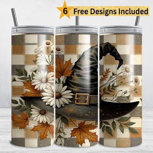 Witchy Tumbler Wrap PNG, Fall Tumbler Wrap, 20 oz Skinny Tumbler Sublimation Design, Halloween Spooky Season PNG Witch Hat DIGITAL