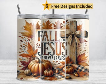 Fall for Jesus 59 cl tumblerwrap: Höstlöv, kristen tro (digital nedladdning i PNG)