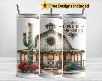 Christmas Cowgirl Tumbler Wrap PNG: 20 oz Country Western Sublimation Design (DIGITAL DOWNLOAD)