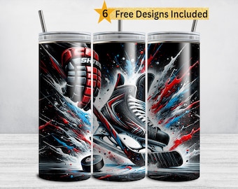 Ice Hockey Tumbler Wrap, 20 oz Skinny Tumbler Sublimation Design, Hockey Tumbler PNG DIGITAL DOWNLOAD