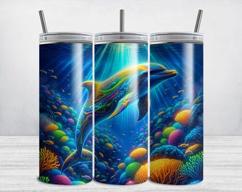 Dolphin Tumbler Wrap, 20oz Skinny Dolphins Tumbler Wrap PNG, Ocean Sublimation Tumbler Design DIGITAL DOWNLOAD