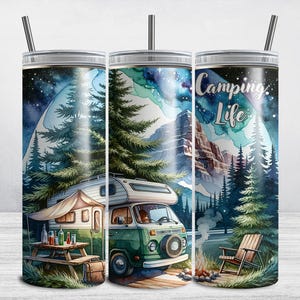 Camping Life Tumbler Wrap PNG, 20 oz Skinny Tumbler Sublimation Design, Camping Lover, Camping Outdoor Camper Van Life