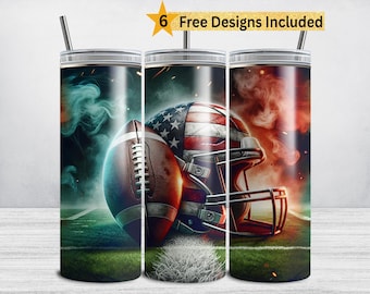 Football Tumbler Wrap, American Football & Helmet, USA Flag 20 oz Skinny Tumbler Sublimation Design, USA Football PNG, Sports Boys Digital