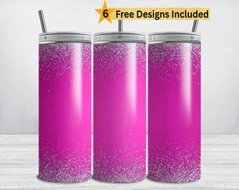 Pink Glitter Tumbler Wrap, Pink Sparkle 20 oz Skinny Tumbler Sublimation Design, Silver Glitter Confetti Pink PNG, Festival DIGITAL DOWNLOAD