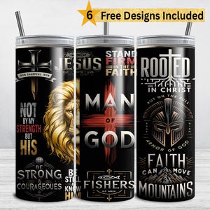 Christian Man of God, Religious 20oz Skinny Tumbler for Dad, Christian Bible Verse PNG, Sublimation Tumbler, Faith Jesus Lion Design DIGITAL