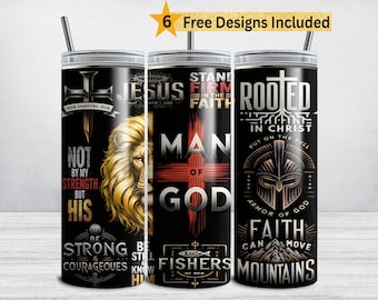 Christelijke man van God, religieuze 20oz magere beker voor vader, christelijke bijbelvers PNG, sublimatiebeker, Faith Jesus Lion Design DIGITAAL