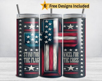 Christian Tumbler Wrap: 20oz Stand For The Flag Kneel for the Cross Sublimation Design (PNG DIGITAL DOWNLOAD)