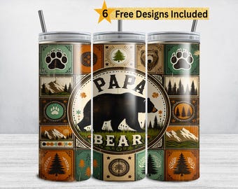 Papa Bear Tumbler Wrap, Vatertag 20 Unzen Skinny Tumbler Sublimation Design, Papa Vatertag PNG, Daddy Mens Tumbler Wrap DIGITAL DOWNLOAD