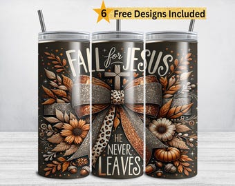 Fall for Jesus 59 cl tumblerwrap: Mörka höstlöv, kristen tro (digital nedladdning i PNG)