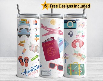 Envoltura para vaso de viaje, vaso delgado de 20 oz para agente de viajes, diseño de sublimación para viajeros internacionales, descarga digital PNG de viaje de chicas