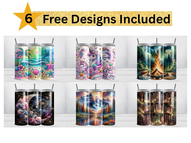 Set of 6 Unique Shower Curtains, Colorful Artistic Designs, Unicorn, Forest, Starry Night Sky Themes