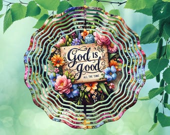 Christian Wind Spinner PNG, God is Good Sublimation Wind Spinner Designs, Cow Floral Windspinner PNG Design, Rustic Wind Spinner Template