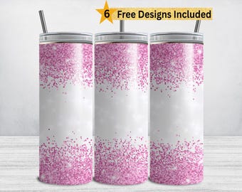 Pink Glitter Tumbler Wrap, Personalized Glitter 20 oz Skinny Tumbler Sublimation Design, Pink Glitter Border PNG Sparkly DIGITAL DOWNLOAD