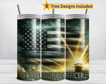 Correctional Officer Tumbler Wrap, Thin Grey Line 20 oz Skinny Tumbler, Thin Silver Line Sublimation Design PNG Patriotic Law Enforcement