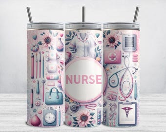 Nurse Tumbler Wrap, 20oz Skinny Nurse Tumbler Wrap PNG, Nursing Medical Healthcare Sublimation Tumbler Design DIGITAL DOWNLOAD