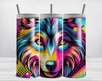 Pop Art Wolf Tumbler Wrap, Wolf 20oz Tumbler Wrap PNG, Tumbler Design Sublimation DIGITAL DOWNLOAD