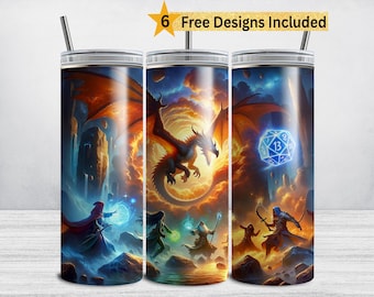 Drachen Fantasy Tumbler Wrap PNG, Jungen 20 oz Skinny Tumbler Wrap, Game Master Sublimationsdesign, Drachen Tumbler PNG, Dungeons Rollenspiel