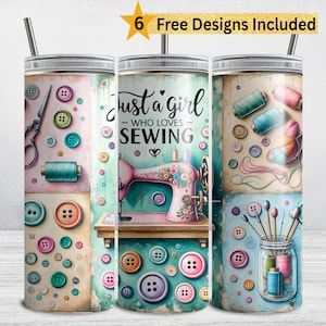 Sewing Tumbler Wrap, Sewing Tumbler Design for 20 oz Skinny Tumbler, Sewing Machine Sublimation Design, Sewing Lover PNG, Crafting Design