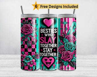 Envoltura para vaso delgado Bestie de 20 oz: Diseño de sublimación "Mejores amigas que triunfan juntas" (descarga digital PNG)