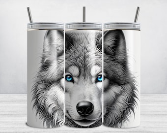 Realistic Wolf Tumbler Wrap, 20oz Skinny Wolf Tumbler Wrap PNG, Wolves Sublimation Design DIGITAL DOWNLOAD