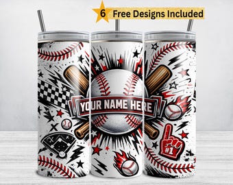 Envoltura para vaso de béisbol PNG: Diseño de sublimación del nombre del jugador (DESCARGA DIGITAL)