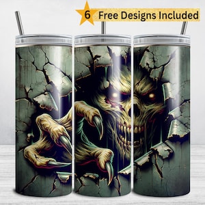 Halloween Horror Tumbler Wrap, Zombie 20 oz Skinny Tumbler Sublimation Design, Scary Horror Halloween PNG, Undead Monster DIGITAL DOWNLOAD