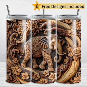 Wooden Elephant Tumbler Wrap, 20 oz Skinny Tumbler Sublimation Design PNG DIGITAL DOWNLOAD