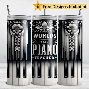 Piano Teacher Tumbler Wrap, 20 oz Skinny Tumbler Sublimation Design, Piano Tumbler PNG, Music DIGITAL DOWNLOAD