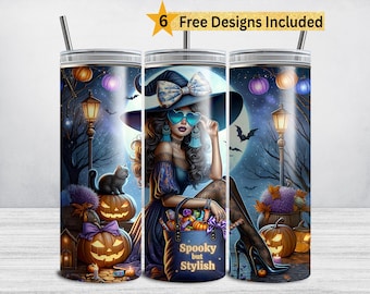 Witch Tumbler Wrap, Spooky but Stylish 20 oz Skinny Tumbler Sublimation Design, Sassy Girl Halloween PNG, Witchy Spooky Season DIGITAL