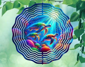 Ocean Wind Spinner PNG, Sea Turtle Sublimation Wind Spinner Designs, Tropical Windspinner PNG Design, Beach Coral Turtle Spinner Template