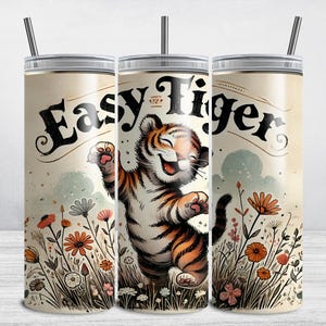 Baby Tiger Tumbler Wrap, Watercolor Easy Tiger 20 oz Sublimation Design PNG, Kids Tiger Cub Skinny Tumbler
